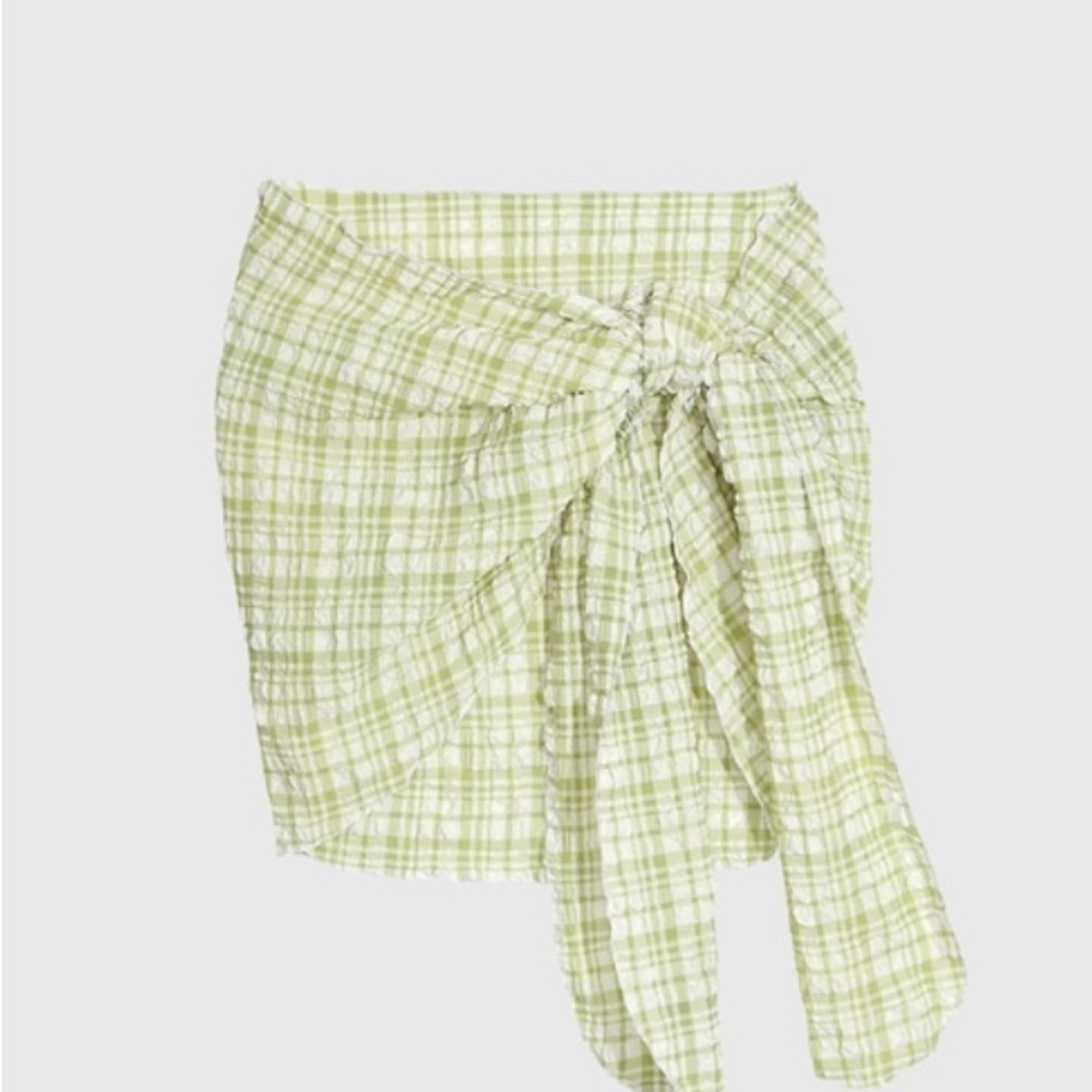 SISTER SWIM Katy Mini Sarong-Tie Green White Checkered Swim Skirt Cover One Size